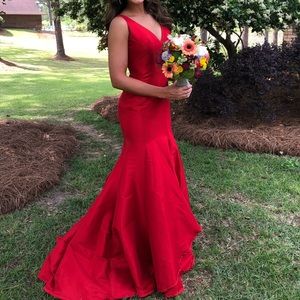 Red satin prom dress
